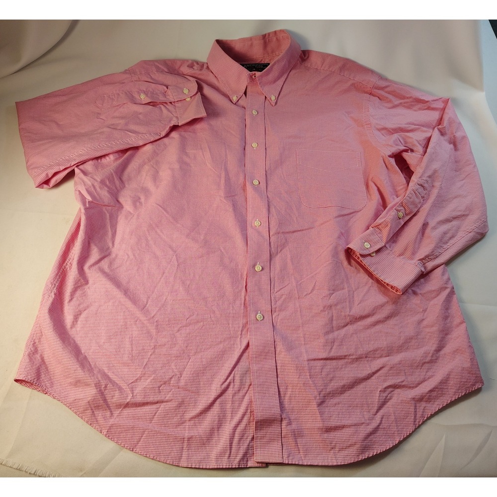 American Living Mens Pink Gingham Check Button Down Shirt 18 34/35 100% Cotton
